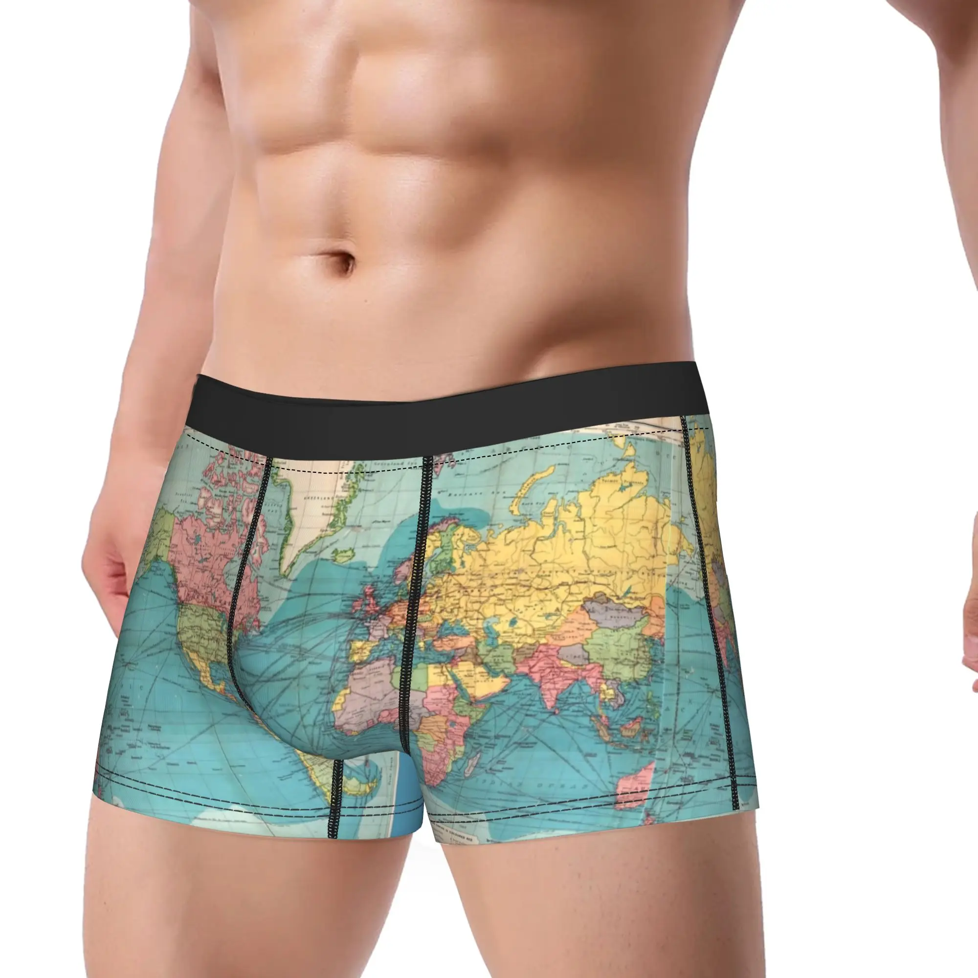 

Vintage Blue Rainbow Historical World Map Underwear Males Panties Custom Elastic Boxer Shorts Trenky Shorts Briefs Big Size 2XL