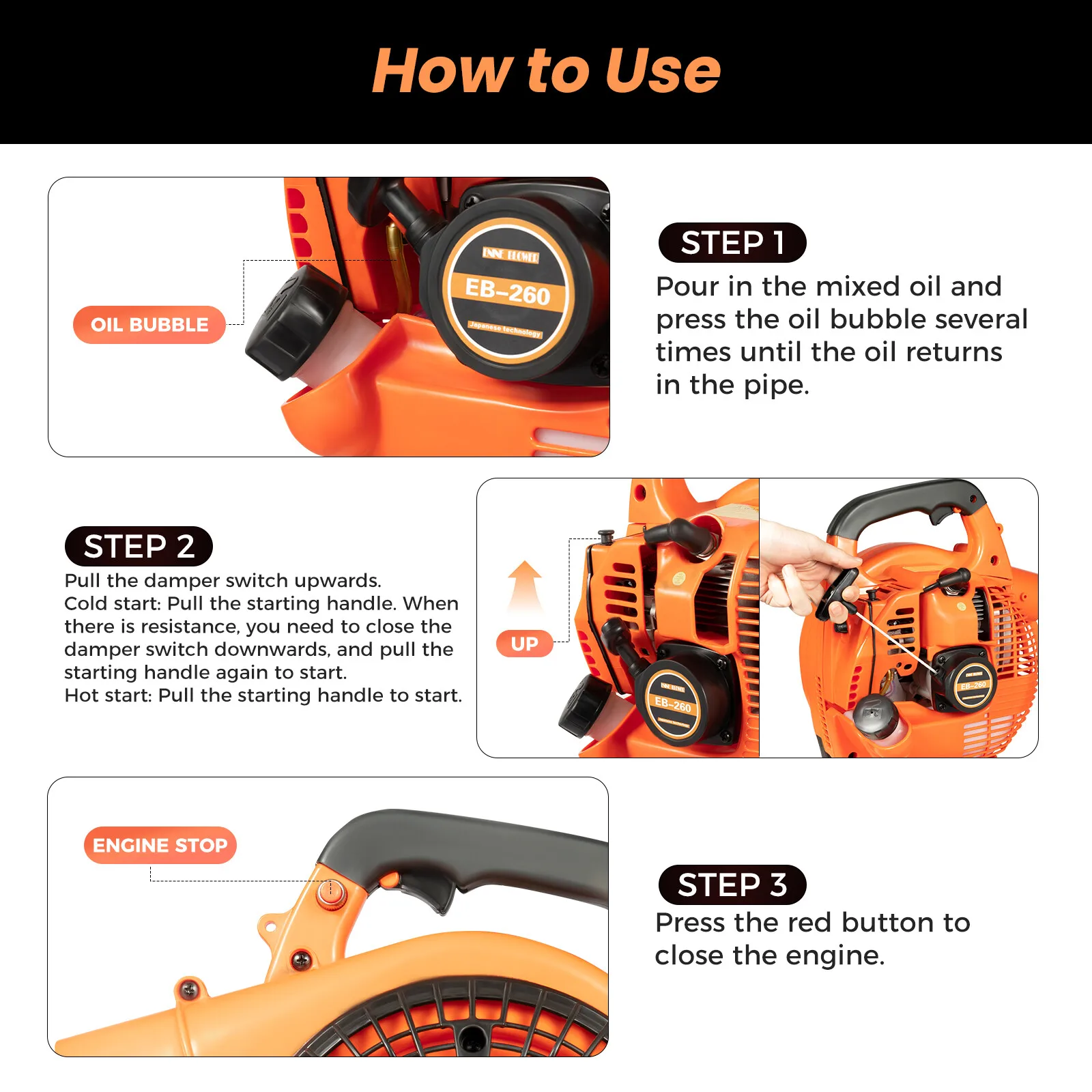 

EB-260 25.4cc 2 Stroke Heavy Duty Gas Handheld Lawn Grass Leaf Blower 7000rpm