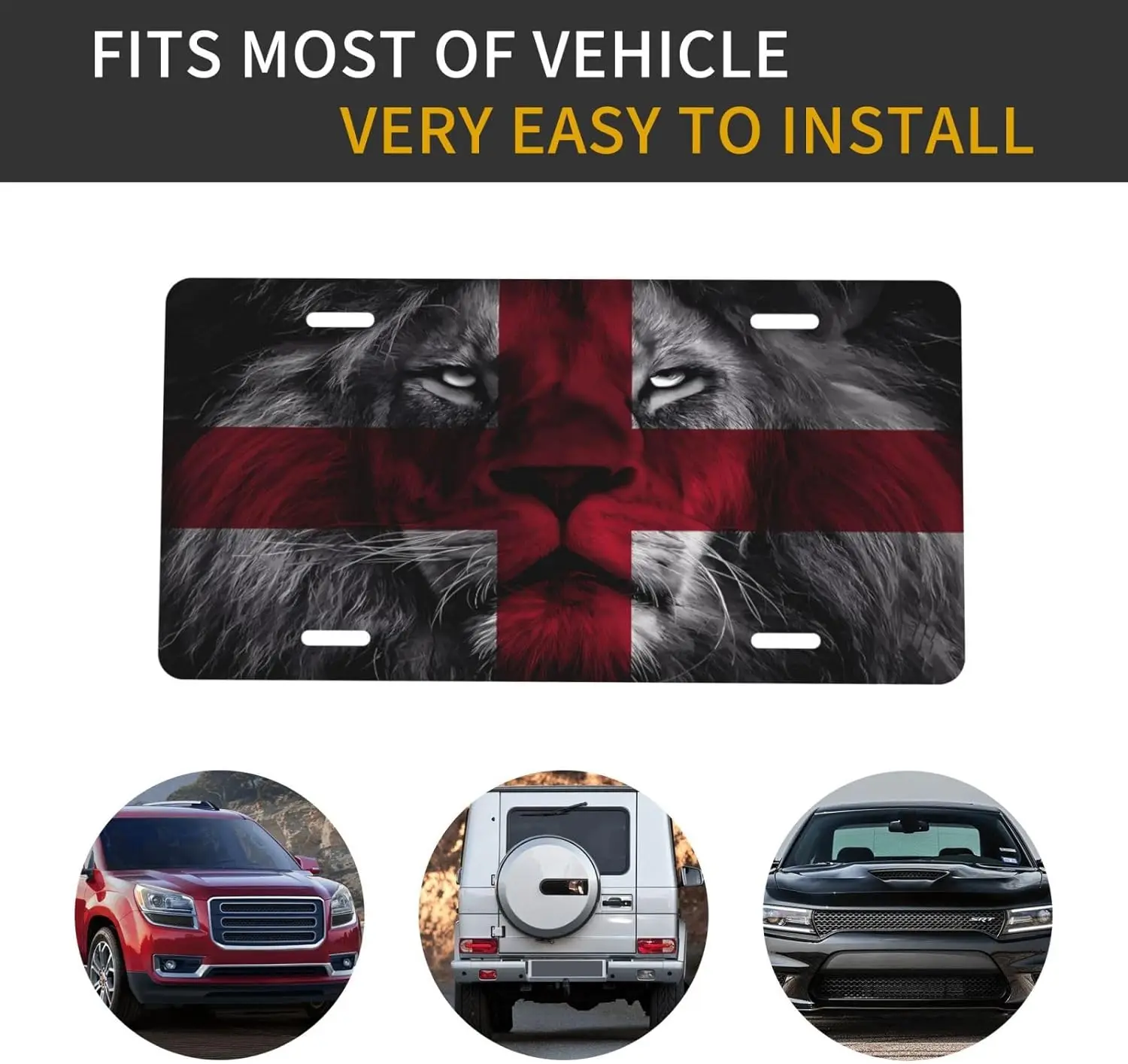 British England UK English Lion Flag Aluminum License Plate 6 x 12 Inch Metal Car Front License Plate Cover Car Decor Accessory