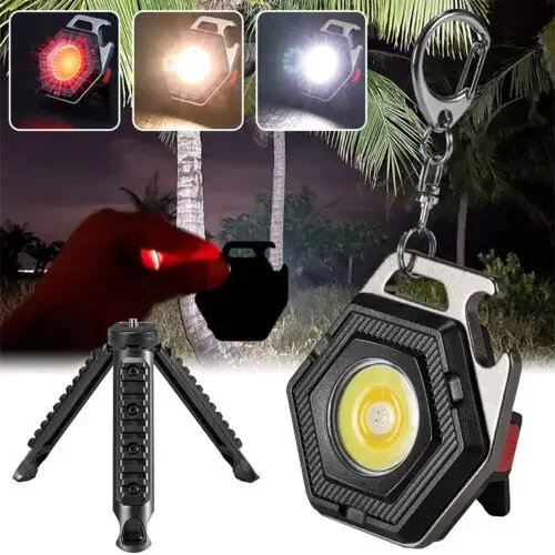 Multifunctional Mini Rechargeable Flashlight Strong Magnetic Adsorption COB Work Light LED Keychains For Outdoor Camping Fishing