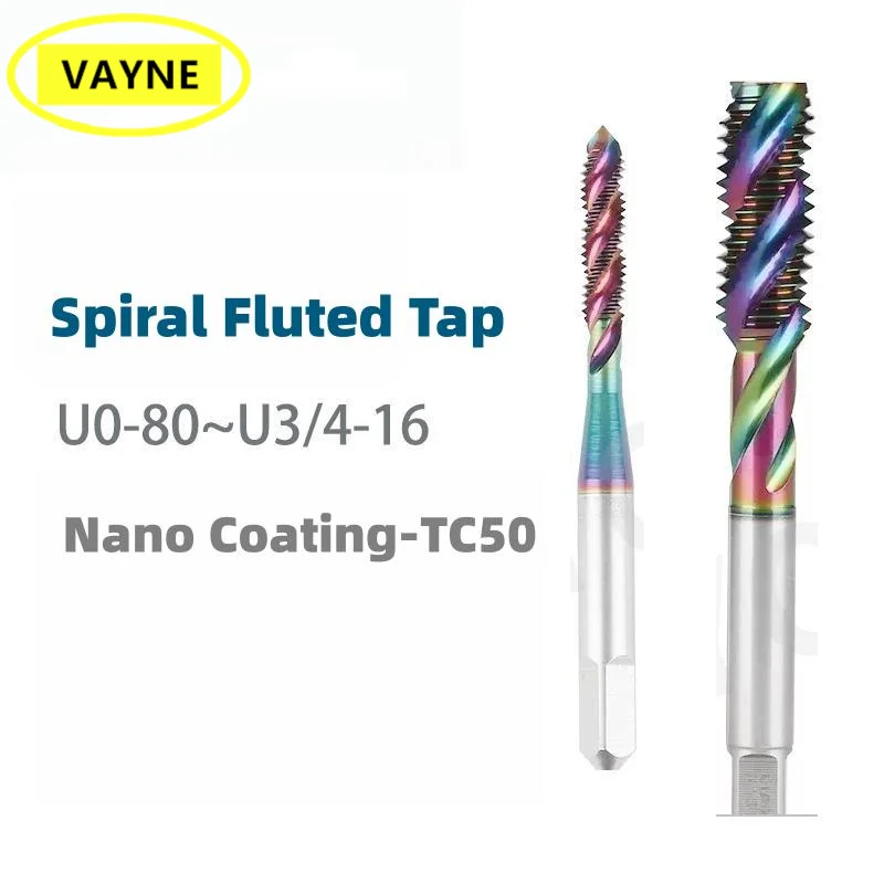 VAYNE HSSE American Spiral Fluted Tap TC-50 Coating UNC UNF2-56  6-32 8-32 10-24 5/16 3/8  7/16 1/2Machine Screw Fine Thread Tap