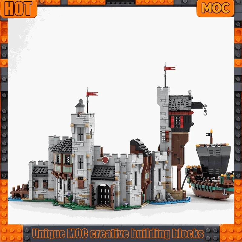 3457PCS Medieval Seaside Fortress Castle Boat Scene Model Building Blocks MOC Custom Puzzle Architecture DIY Assembly Toy Gift