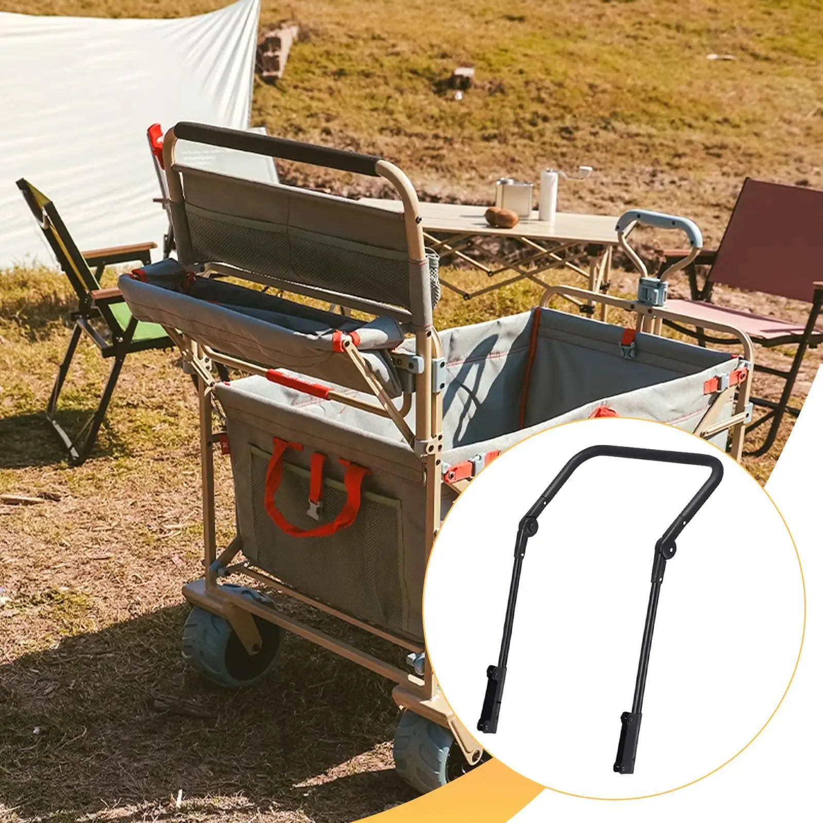 Folding Wagon Handle Heavy Duty Adjustable Push Pull Bar Accessory for Utility Garden Cart