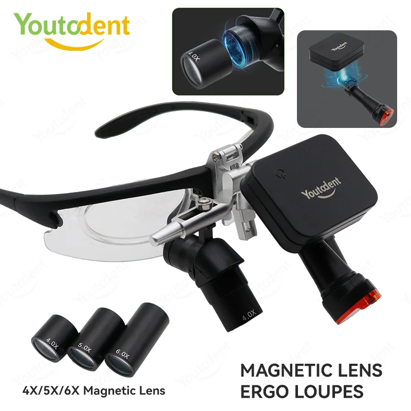 Dental Ergo Loupes 48 ° Optical Loupes 4X5X6X Detachable Lens Barrel Oral Surgery Binocular Magnifier With Magnetic Headlamp