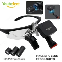 Loupes ergonomiques dentaires 48 °   Loupes optiques 4X/5X/6X avec lentilles détachables, loupe binoculaire pour chirurgie buccale avec lampe frontale magnétique 1