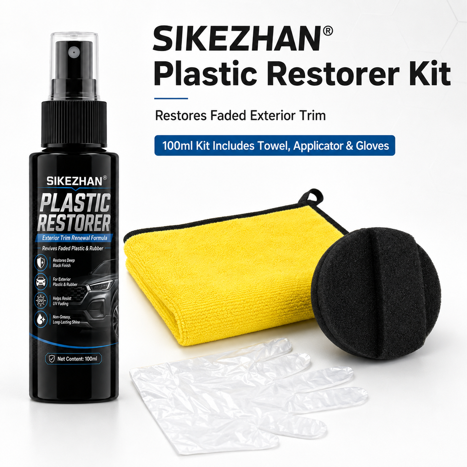  SIKEZHAN 100ml Car Plastic Restorer Kit Auto Exterior Black Trim Rubber Renewal Polish UV Protection Detailing Spray With Sponge 