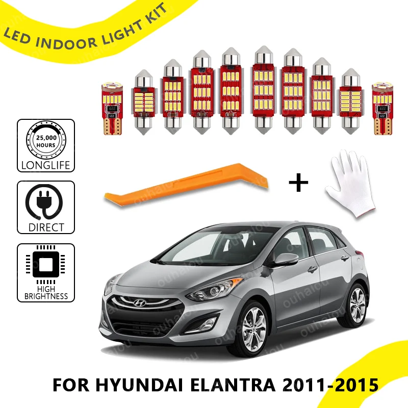 

10Pcs For Hyundai Elantra MK5 V 5 2011 2012 2013 2014 2015 No Error Car Accessories LED Interior Dome Reading Map Light