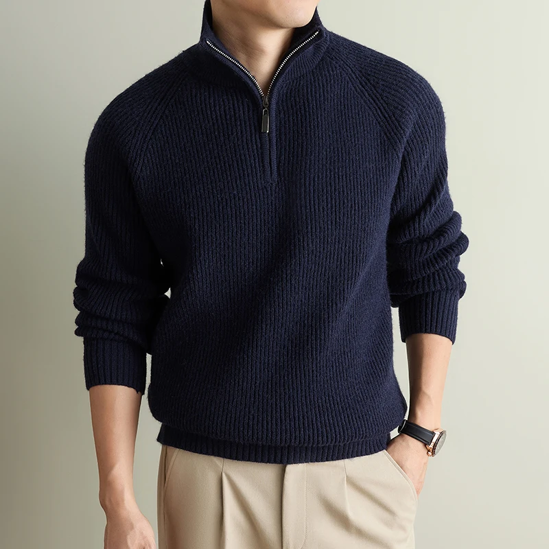 Luxury New Trend knitted sweater half zipper stand collar pullover solid color autumn winter soft comfort casual men's clothing