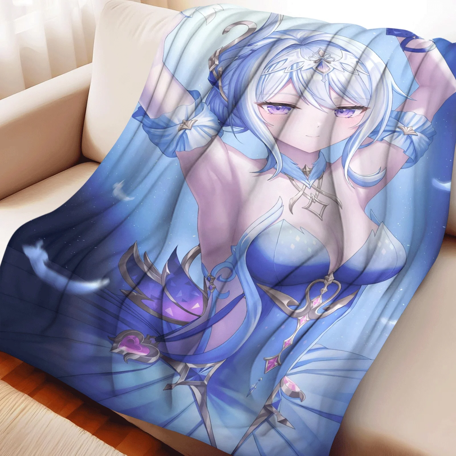 Soft Plush Flannel Blanket Furina Anime Girl Elegant Dance Portrait Starry Background Home Decor Throw Blanket