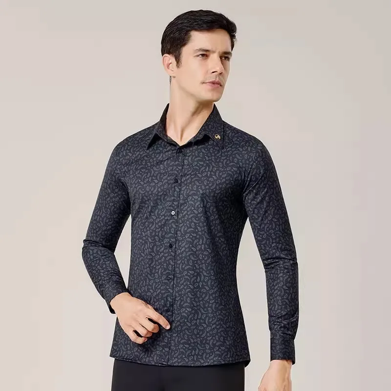 

2025 New Ballroom Dance Shirts for Men Performance Latin Tops Long SleeveTango Modern Waltz Standard Clothes Stage Dancewear