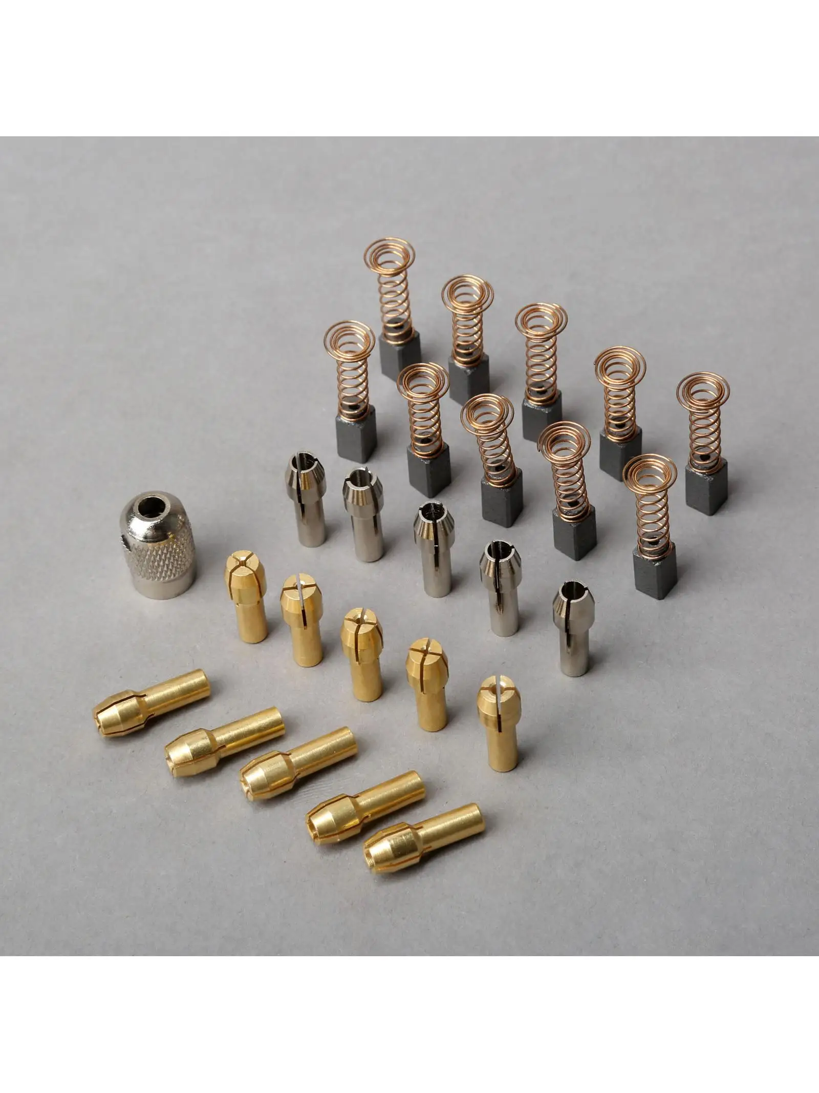 10 sztuk 0.5mm-3.2mm mosiądz Dremel Collet Mini uchwyt wiertarski + 5 sztuk 3.2mm srebrne tuleje + 10 sztuk 9mm szczotki silnika węglowego + 1 śruba Pc Cap — zdjęcie 2