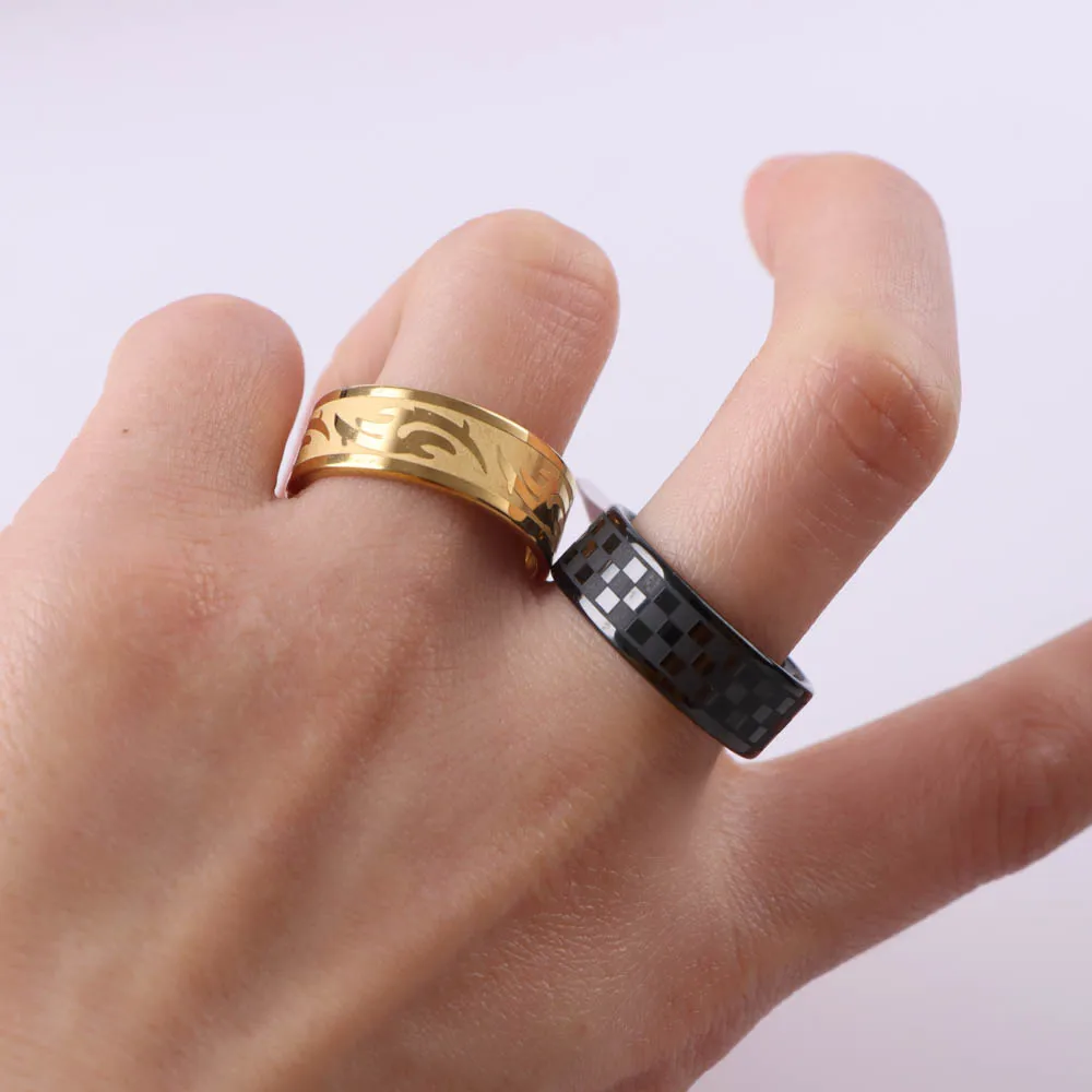 10Pcs/Lot Fashion Classic Men Drop Oil Stainless Steel Ring Vintage Women Finger Jewelry Gold Black Silver Color Gifts Mix Style