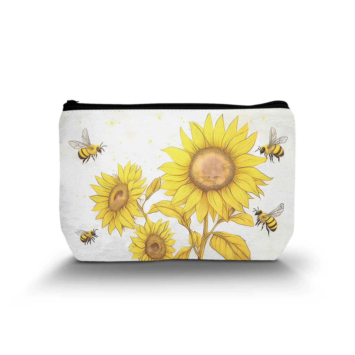 1Pc Vintage Bee Makeup Bag Elegant Flower Women'S Cosmetic Bag With Zipper Portable Makeup Bag For Sisters Friends Mom Teacher