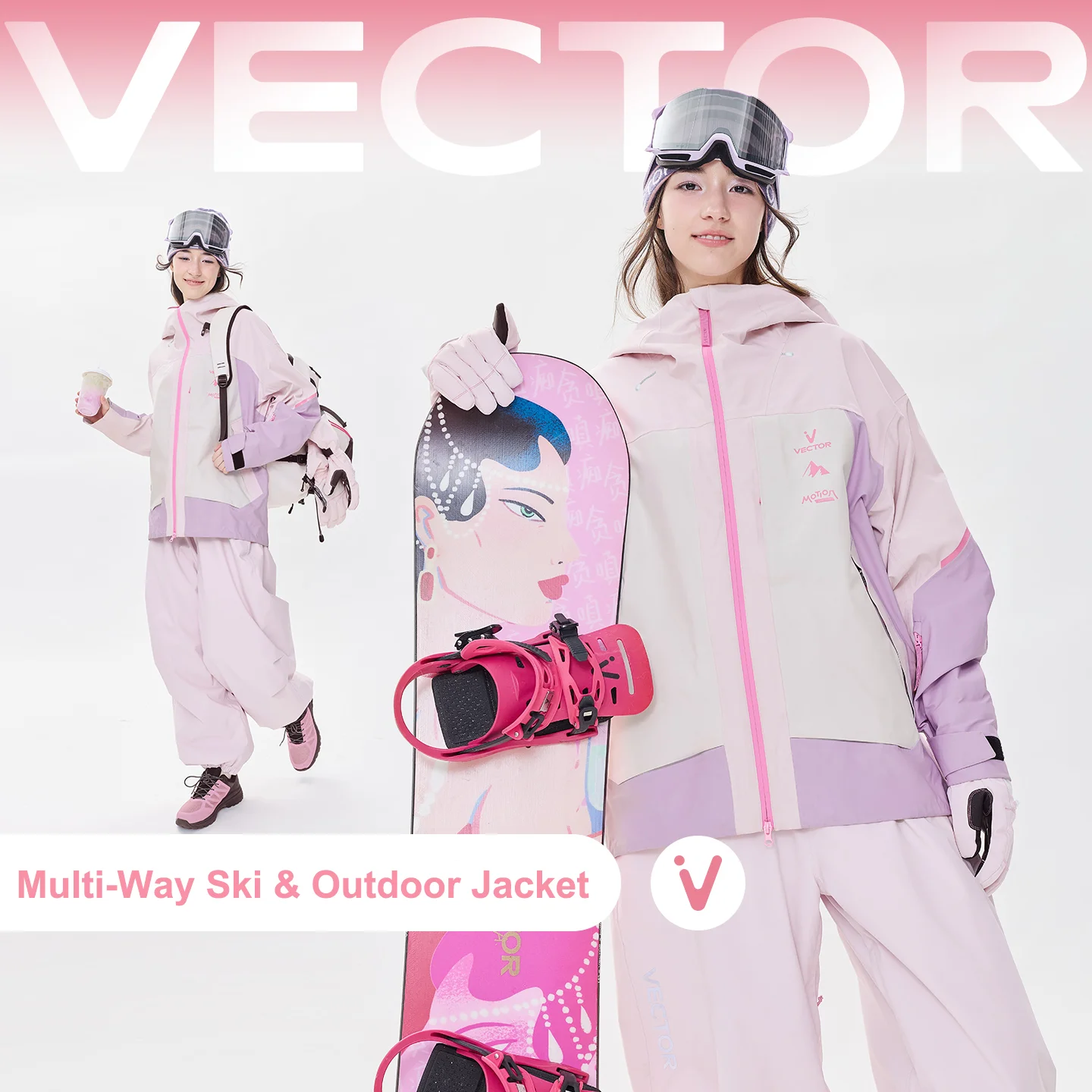 VECTOR Ski Jacket Men Women Snowboard Jacket with Built-in Headlamp Winter Warm Windproof Waterproof Ski Suit Outdoor Sports Coa