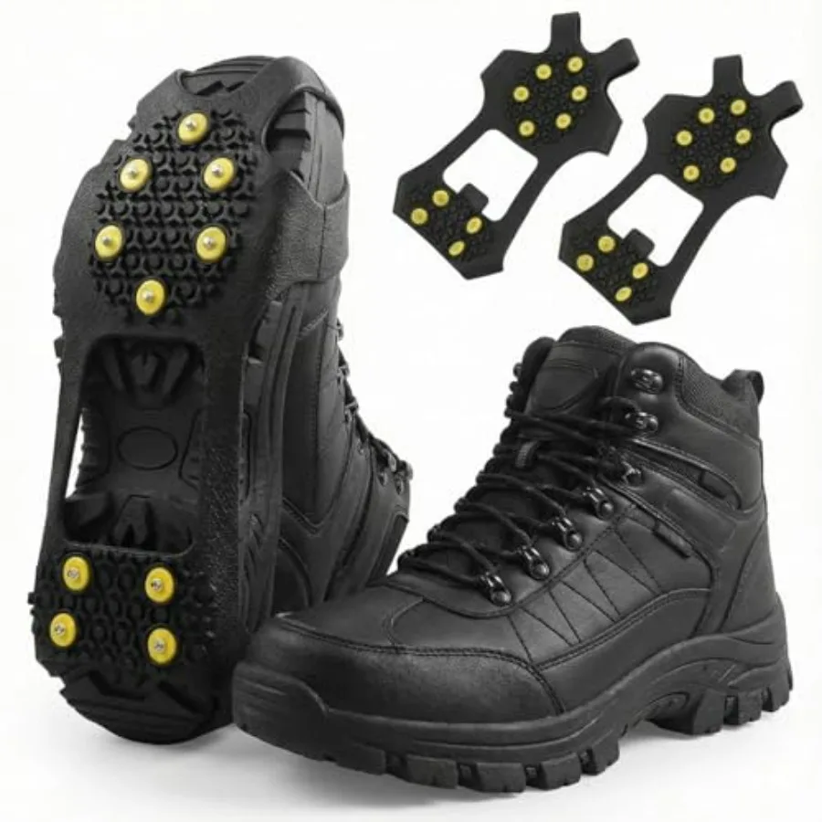

1 Pair of 10-Tooth Cleats, Anti-Slip Ice Snow Traction Spikes, Lightweight TPE Climbing Shoes Grips, Secure Cleat Covers for Hi
