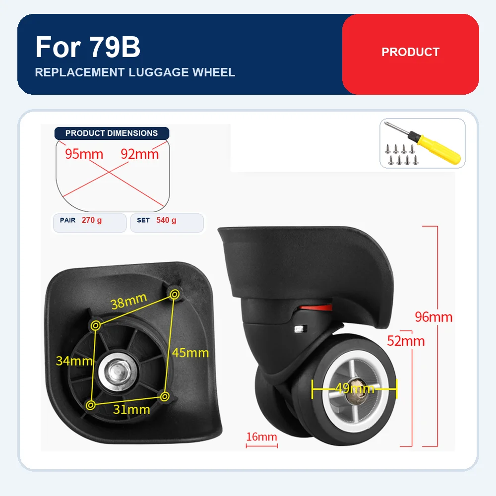 Black Large Replacement Luggage Wheel For American Tourister 79B For Hongye JL-02 Durable Caster Repair Part