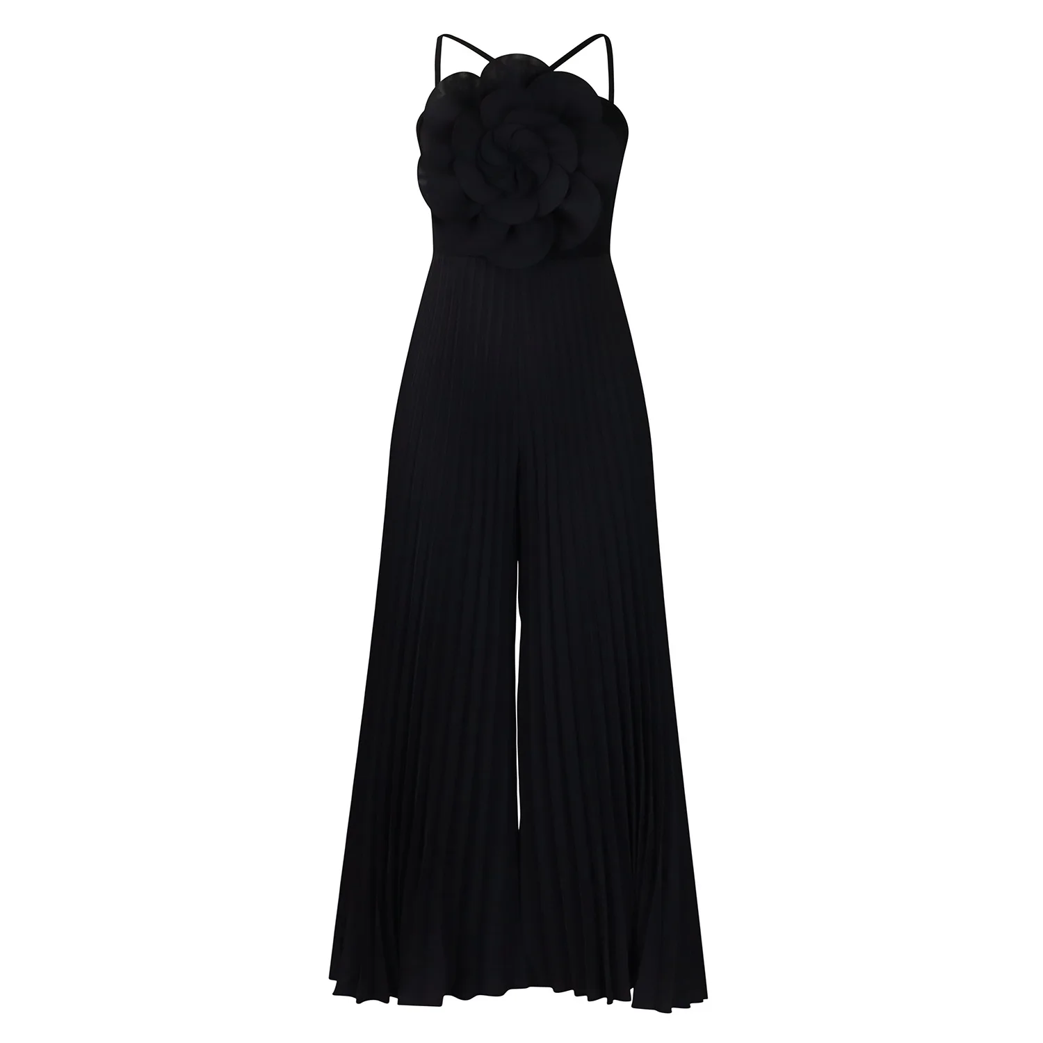 C8602 Women's Summer Halter Neck 3d Floral Solid Color Wide-leg Plus Size Jumpsuit Women's Formal Evening Gowns Beach Elegant