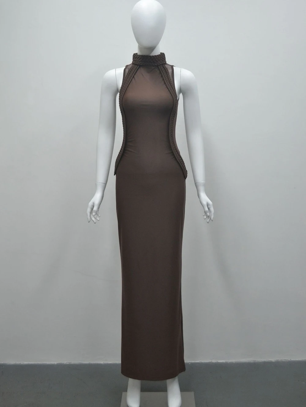 Tuta da donna europea e americana slim fit sexy con colletto rialzato Nuovo abito da festa in tessuto senza maniche con temperamento