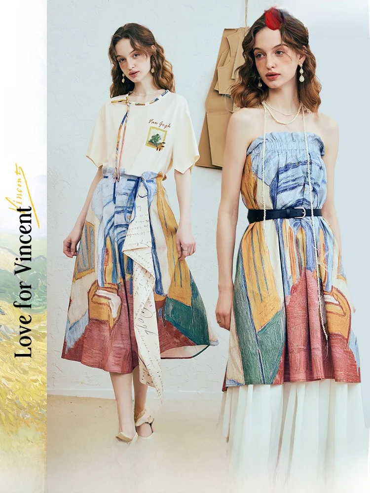 

Van Gogh Artistic Long Summer 2026 Retro Print Dstring Tie Two-Way Wear f Skirt Ci Commuting Daily Travel Casual Offi...