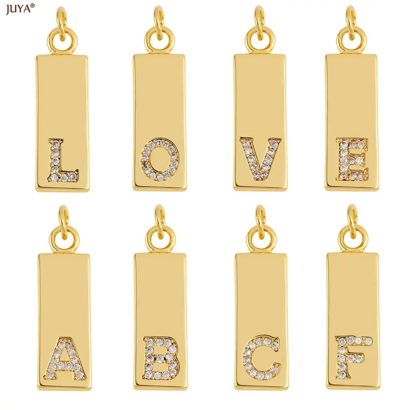 JUYA High Quality 26 Letters PendantS 18K Gold Plated CZ Zircon Alphabets Charms For Jewelry Making Accessories DIY Earrings