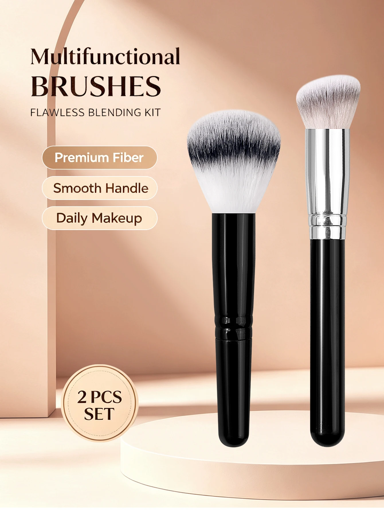 2PCS Makeup Brushes Set Foundation Powder Blush Contour Brush Synthetic Fiber Face Make Up Brushes for Daily Beauty Cosmetic Too