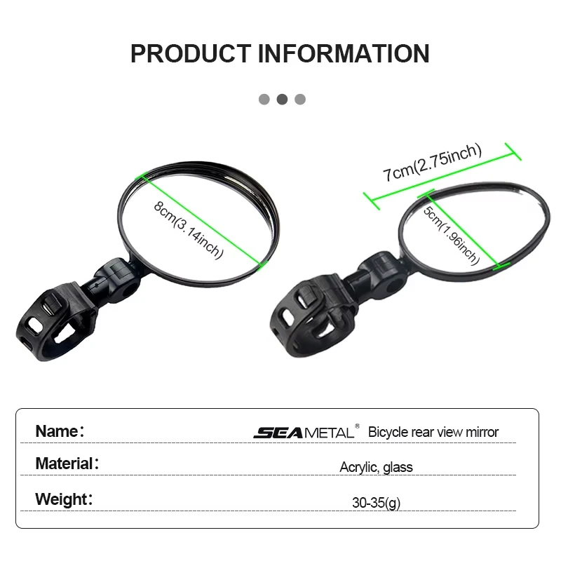 SEAMETAL Universal Bicycle Rearview Mirror 360 Degree Rotation Convex Wide Angle Handlebar Rear View Mirrors for Bike Accessorie