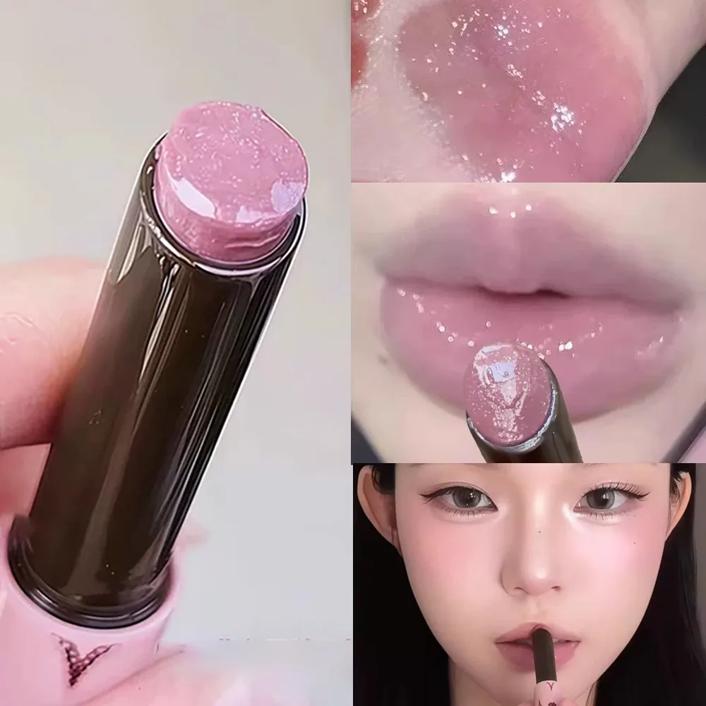 Very Beautiful Gray Purple Shimmering Glass Jelly Moisturizing Lipstick Lasting Non Stick Mirror Gloss Lipstick Lip Gloss Makeup
