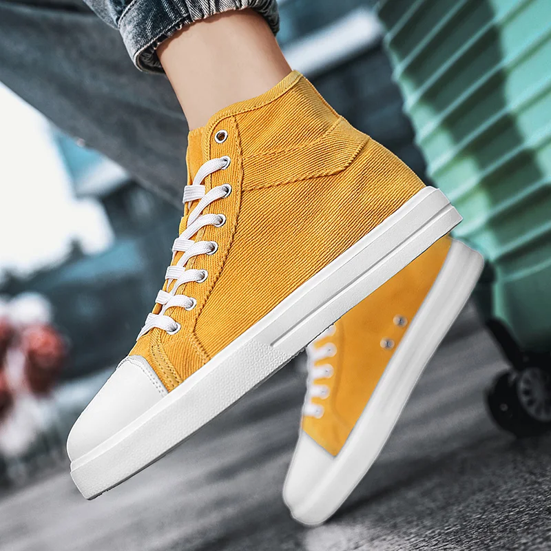 2024 Latest Fashion Yellow Canvas Shoes for Men and Women, Breathable High Top Canvas Sports Shoes for Couples Plus Size 36-46