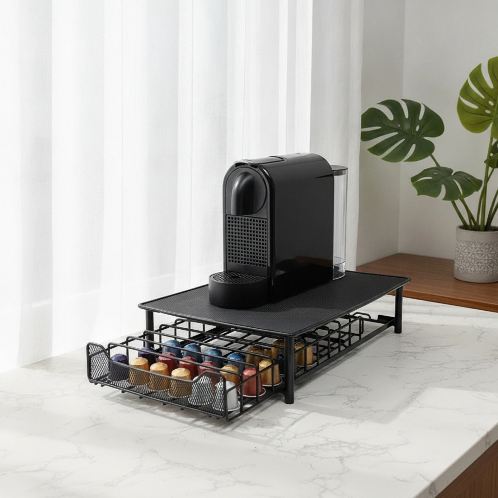 Coffee Machine Stand with Drawer Metal Coffee Capsule Drawer Organizer Slimline Sturdy for Kitchen Counter, Office Breakroom