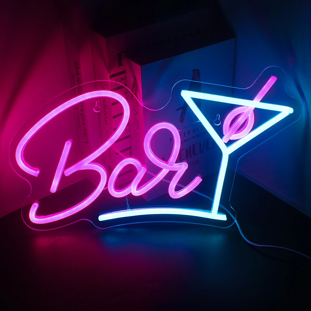 Bar Wine Glass Neon Sign Cocktail Led Acrylic Neon Light Wall Decor for Bar Party Club Man Cave Business Neon Light Up USB