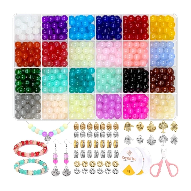 Q0KB Glass Beads for Jewelry Making 8mm Diameter Multicolor Crystal Beads Handmade Bracelet Crafting Project Kits for Adult