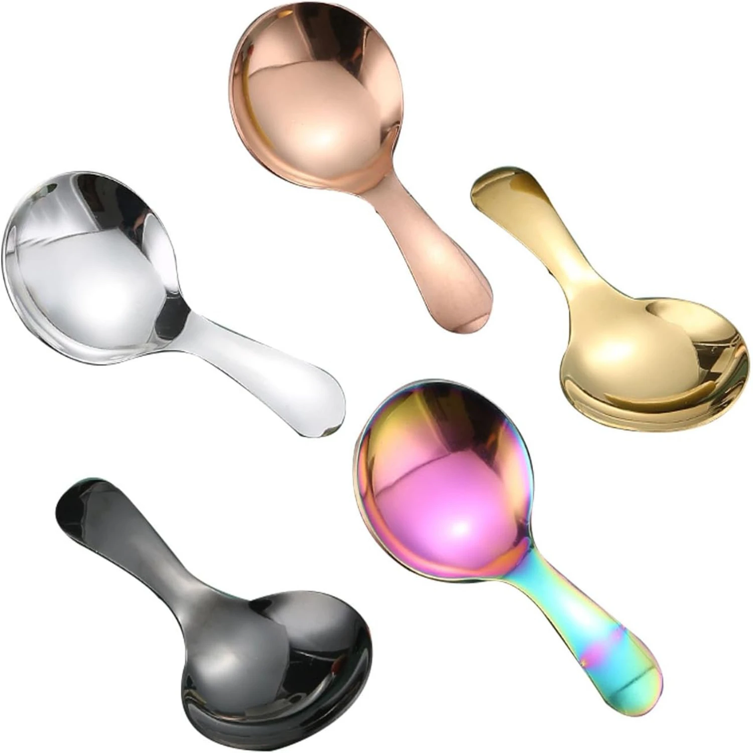 6 Pcs Stainless Steel Short Handle Thickened Small Round Spoons For Honey Candy Coffee Tea Salt Jam and Mustard - Ice Cream Dess