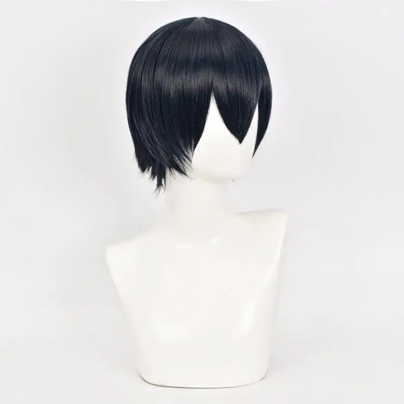 ¡Anime haikyuu! Tobio Kageyama Peluca de Cosplay de pelo corto azul marino, pelo sintético resistente al calor, accesorios para fiesta de Halloween