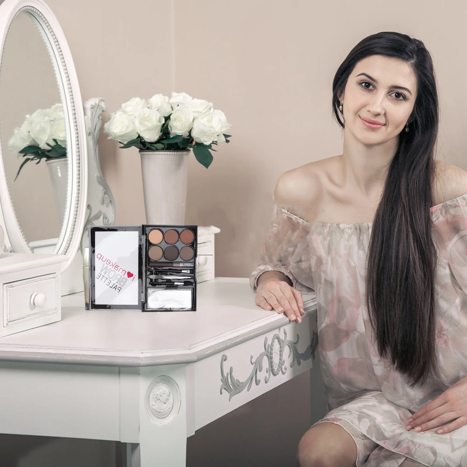 1 セット 1 セット 6 色の眉毛パウダー長期的な防水メイクアップツール女性のための眉毛ブラシキット供給女性美容