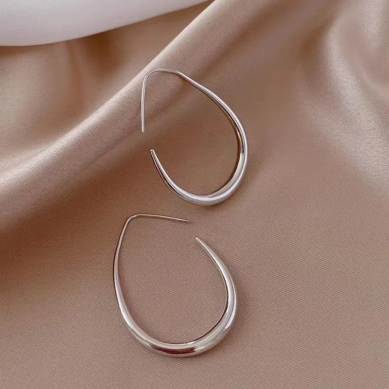 

925 Sterling Silver Golden Ellipse Hoop Earrings For Women Ladies Wedding Engagement Female Jewelry Gift Money 925 Jewellery