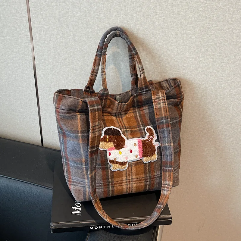 Plaid spotted tote bag casual large capacity messenger bag