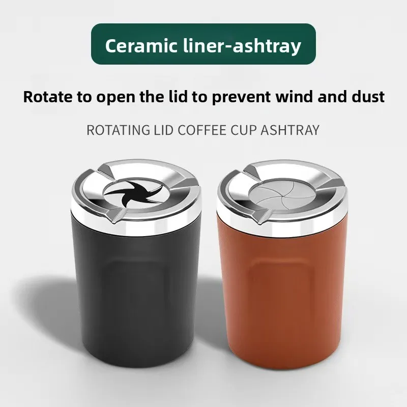 1/2PCS Premium Rotatable Flip Lid Car Ashtray, Heatproof Ceramic Liner, Universal Practical Auto Interior Accessories view 2
