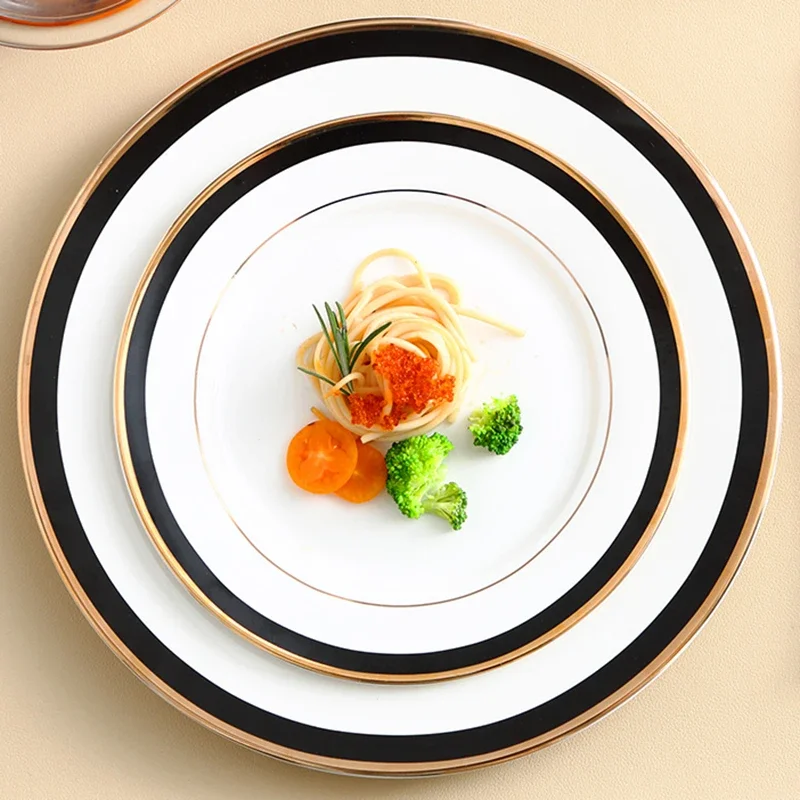 

Nordic Luxury Plates Set Gold Wedding Ceramic Dessert Salad Japanese Tableware Breakfast Vaisselle Cuisine Kitchen Dinner Sets