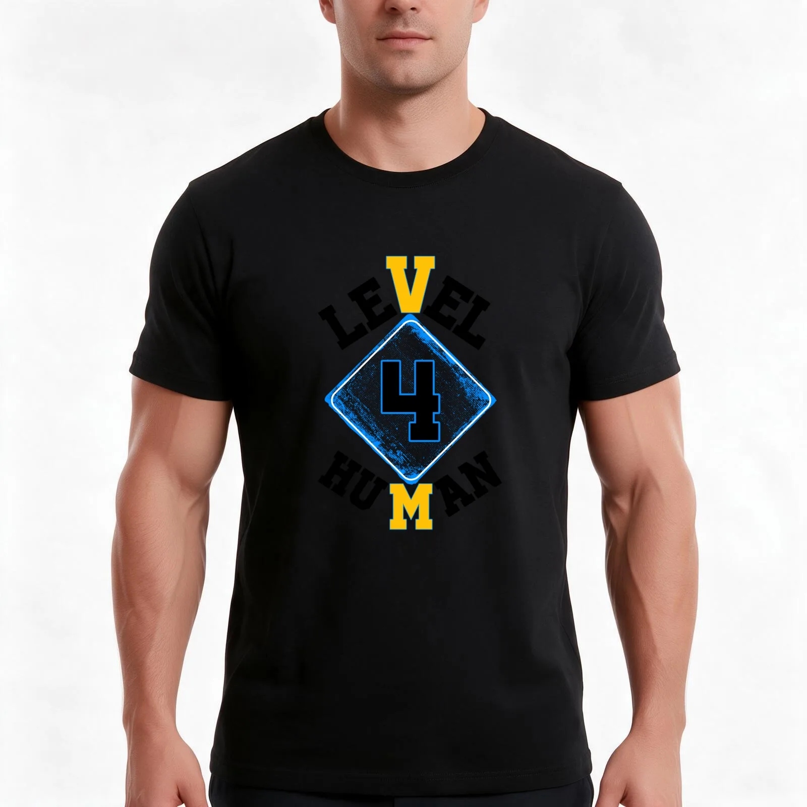 Level 1 Human T-Shirt, Summer Casual Cotton Tee, Oversized Streetwear Tops, Vintage Graphic Print, Loose Fit Short Sleeve