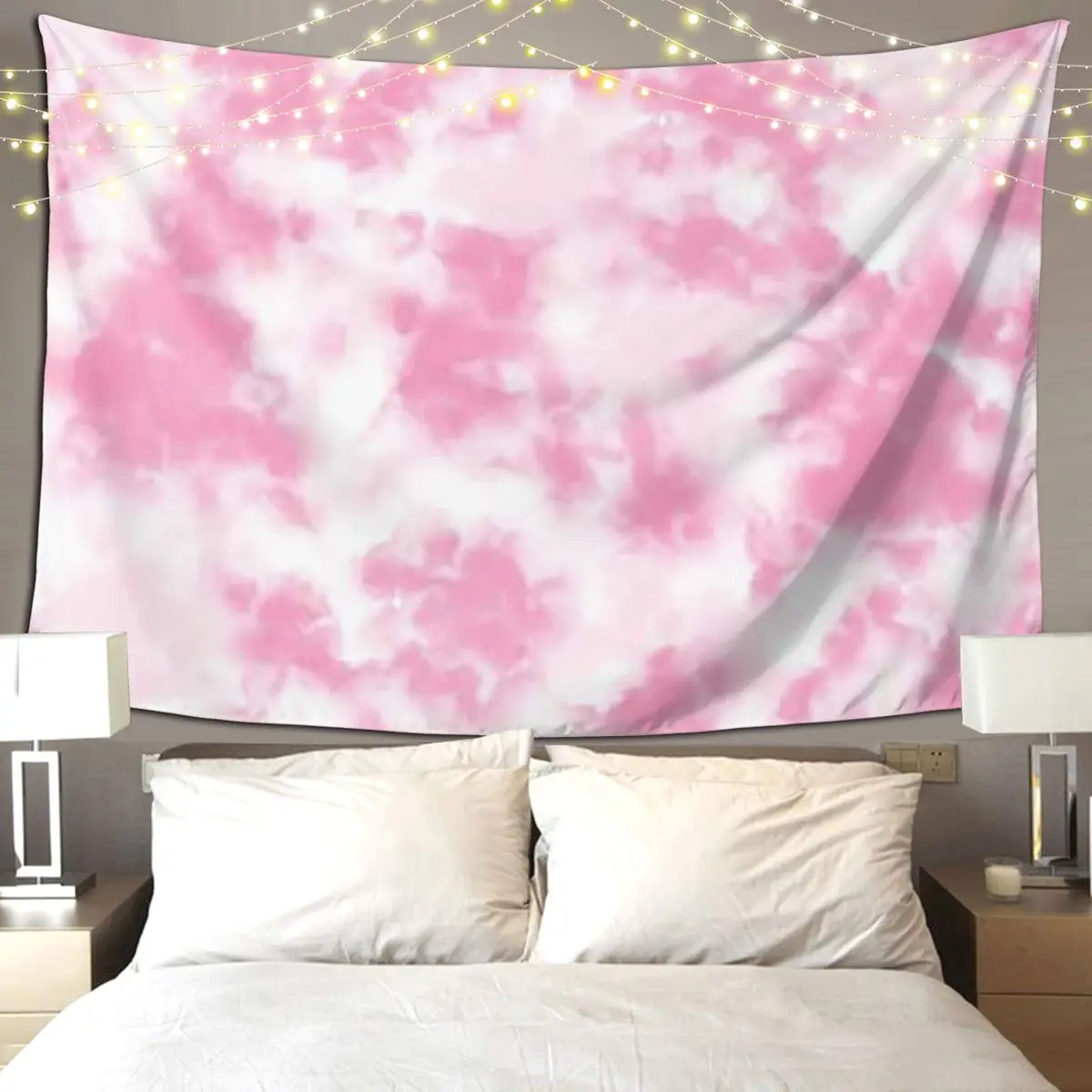 Warm Pink Clouds Tie D Tapestry Art Wall Hanging Aesthetic Home Decoration Tapestries for Living Room Bedroom Dorm Room