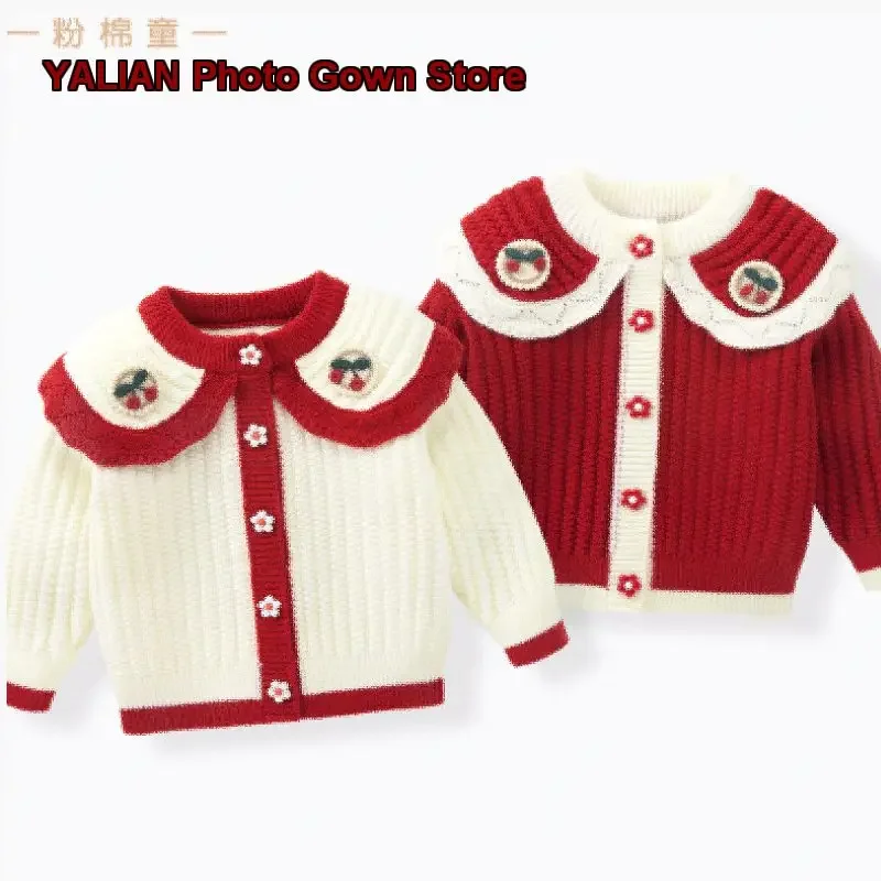 Girls Cardigan Kids Winter Elegant Princess Style Knit Cardigan for Chinese New Year