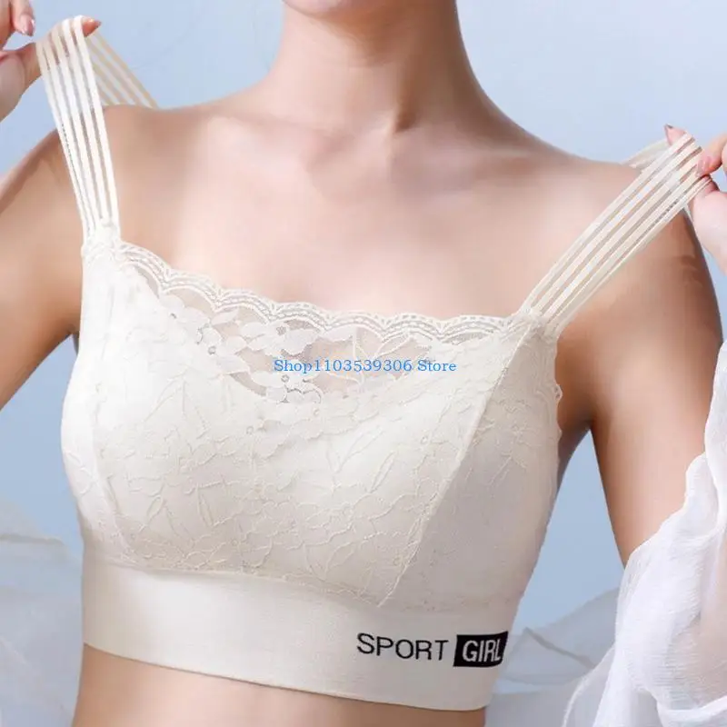 400A Women's Sports Bra Wirefree Comfortable Soft Breathable Padded Lace Bra Tops Push up Underwear for Yoga Fitness Exercise