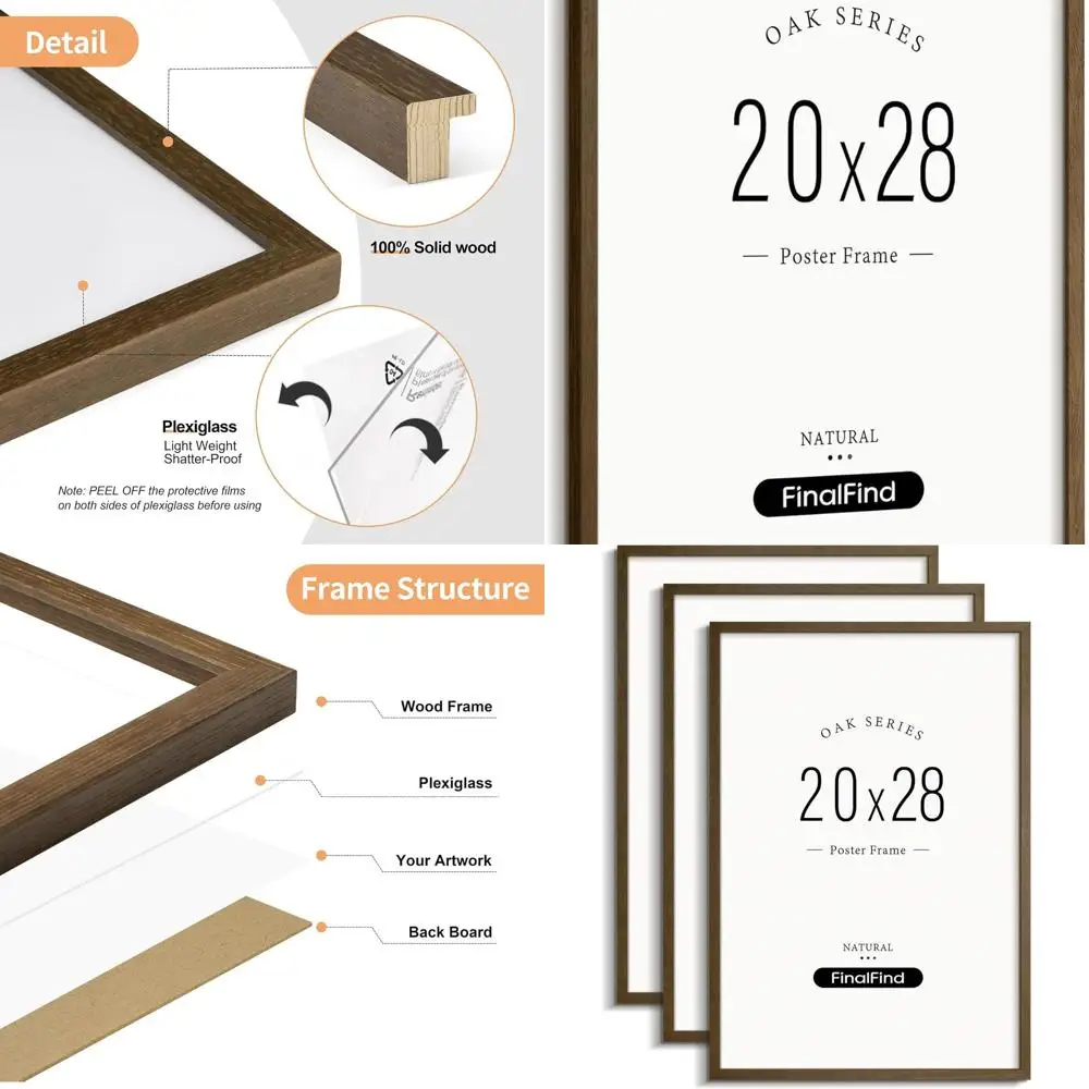

Набор фоторамок из массива дерева коричневого ореха 20x28, упаковка из 3 предметов для настенного художественного дисплея