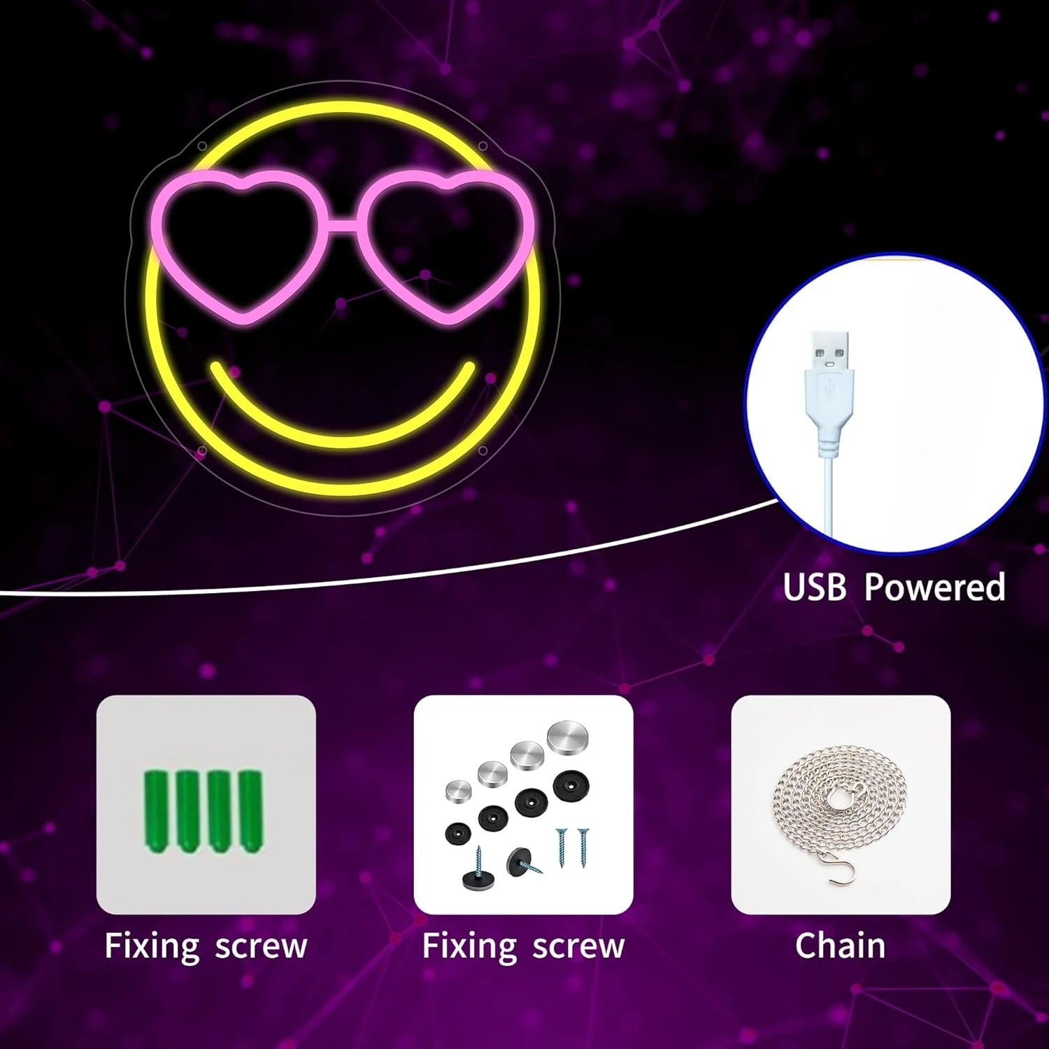  Smile Face LED Neon Sign USB Dimmable Neon Light Sign for Gameroom Bedroom Bar Livingroom Birthday Party Gift Wall Decor