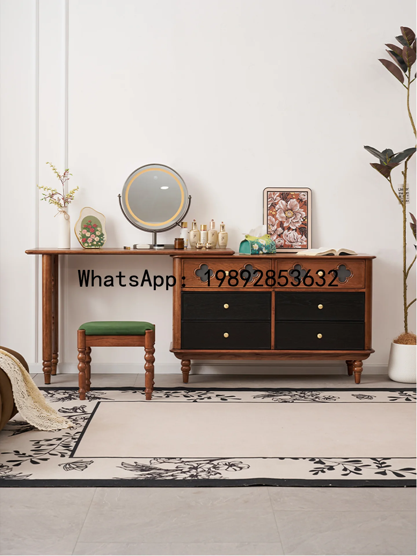 LYY French Retro Pure Solid Wood Six-Drawer Cabinet Dressing Table Desk Combination Antique Style White Ash Wood Bedroom
