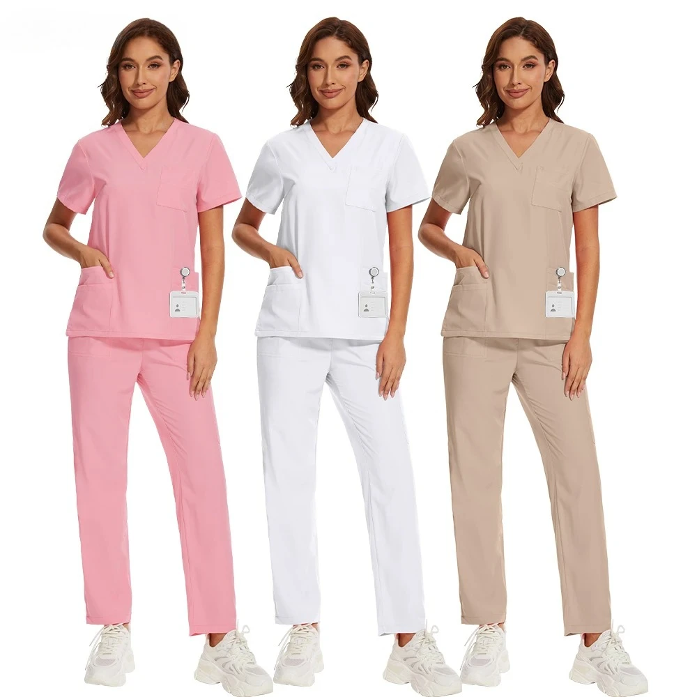 ユニセックス V ネック医療制服マルチポケット医師作業服病院ナーススクラブセット女性男性看護手術作業服