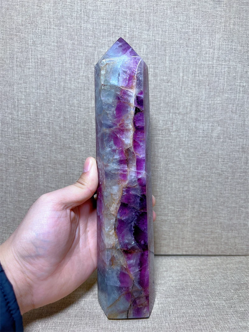 Natural Purple fluorite Tower With Rain Bow Reiki Healing Stone Home Decoration Exquisite Gift Souvenir Gift