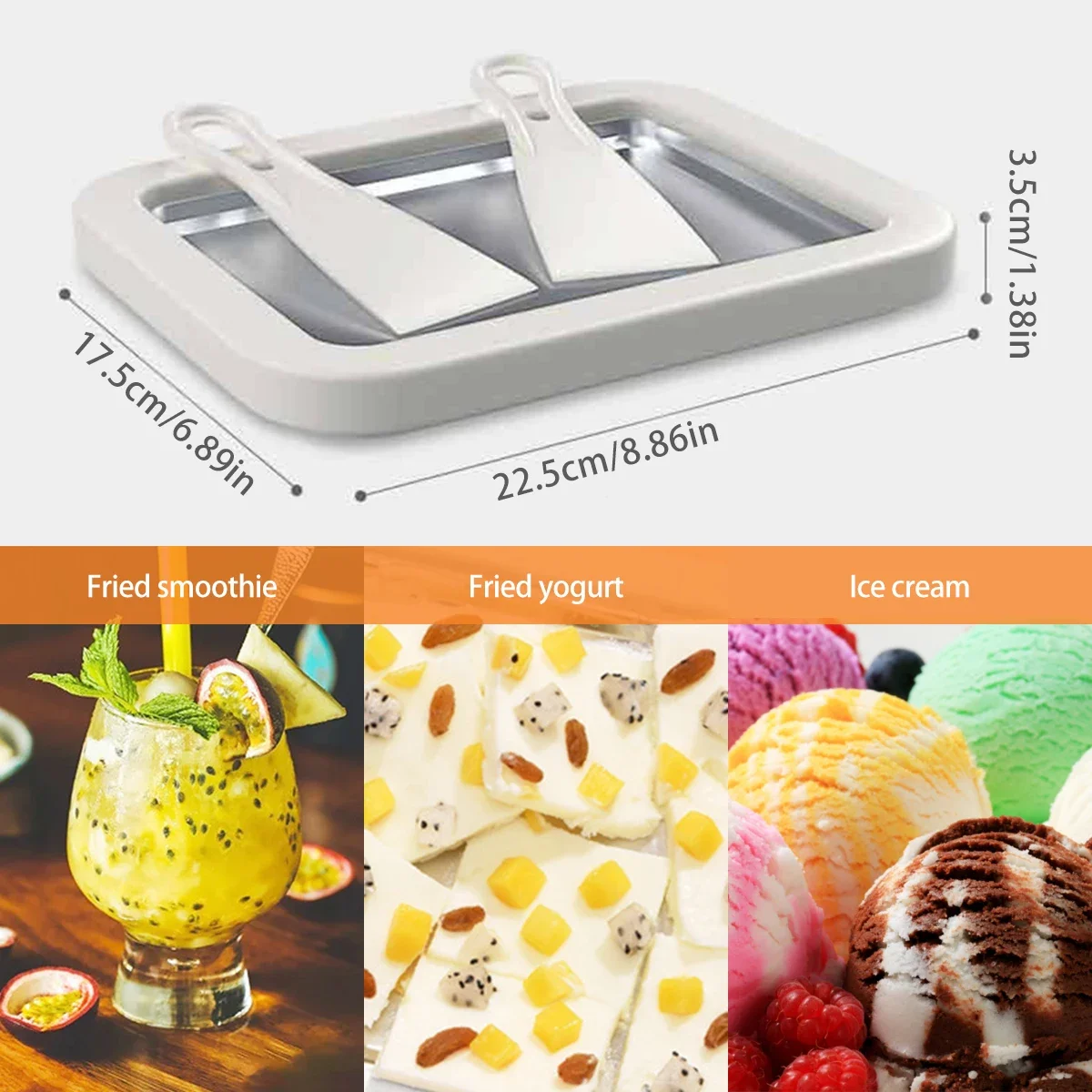 Ice Cream Maker Pan with 2 Scrapers Multifunctional Food Plate Durable Rolled Homemade Rolled Cream Frozen Yogurt Gelato