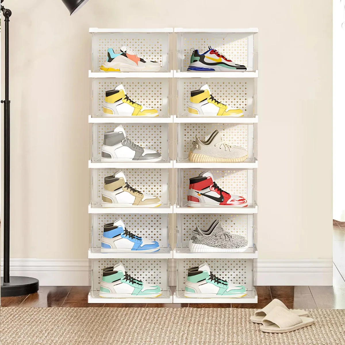 Shoe box Collapsible non-assembly 6-layer stackable magnetic door shoe cabinet