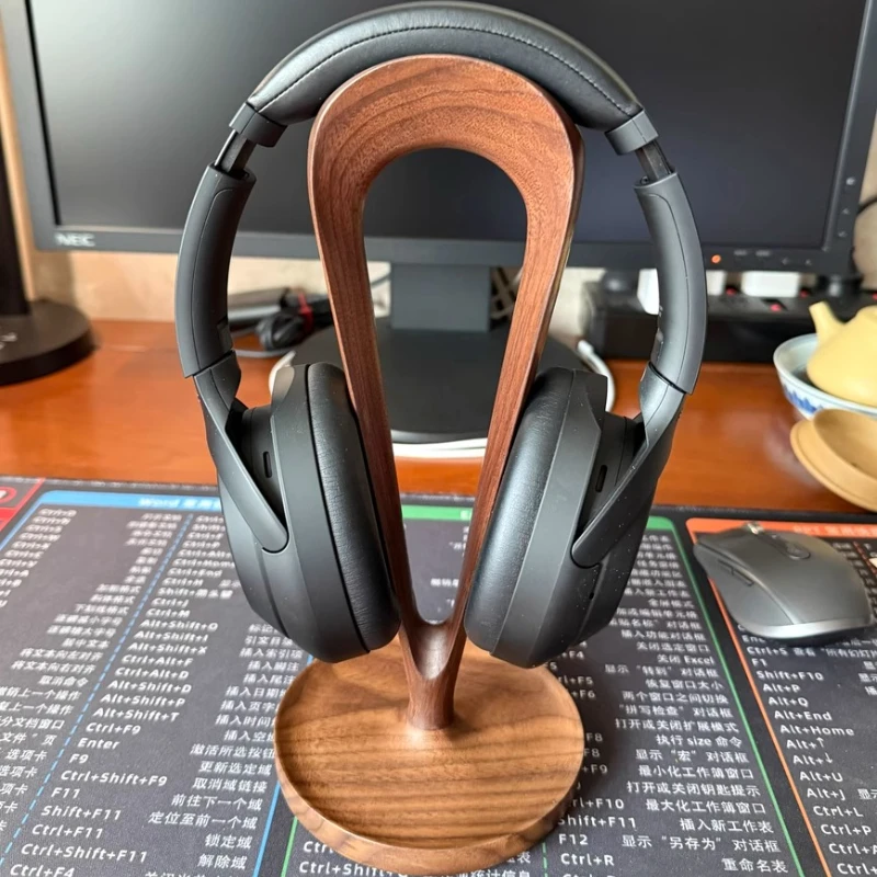 

Black Walnut Wood Headphone Stand Desktop Vertical Headphone Holder with Winder Wooden Earphone Hanger Headset Bracket Storage